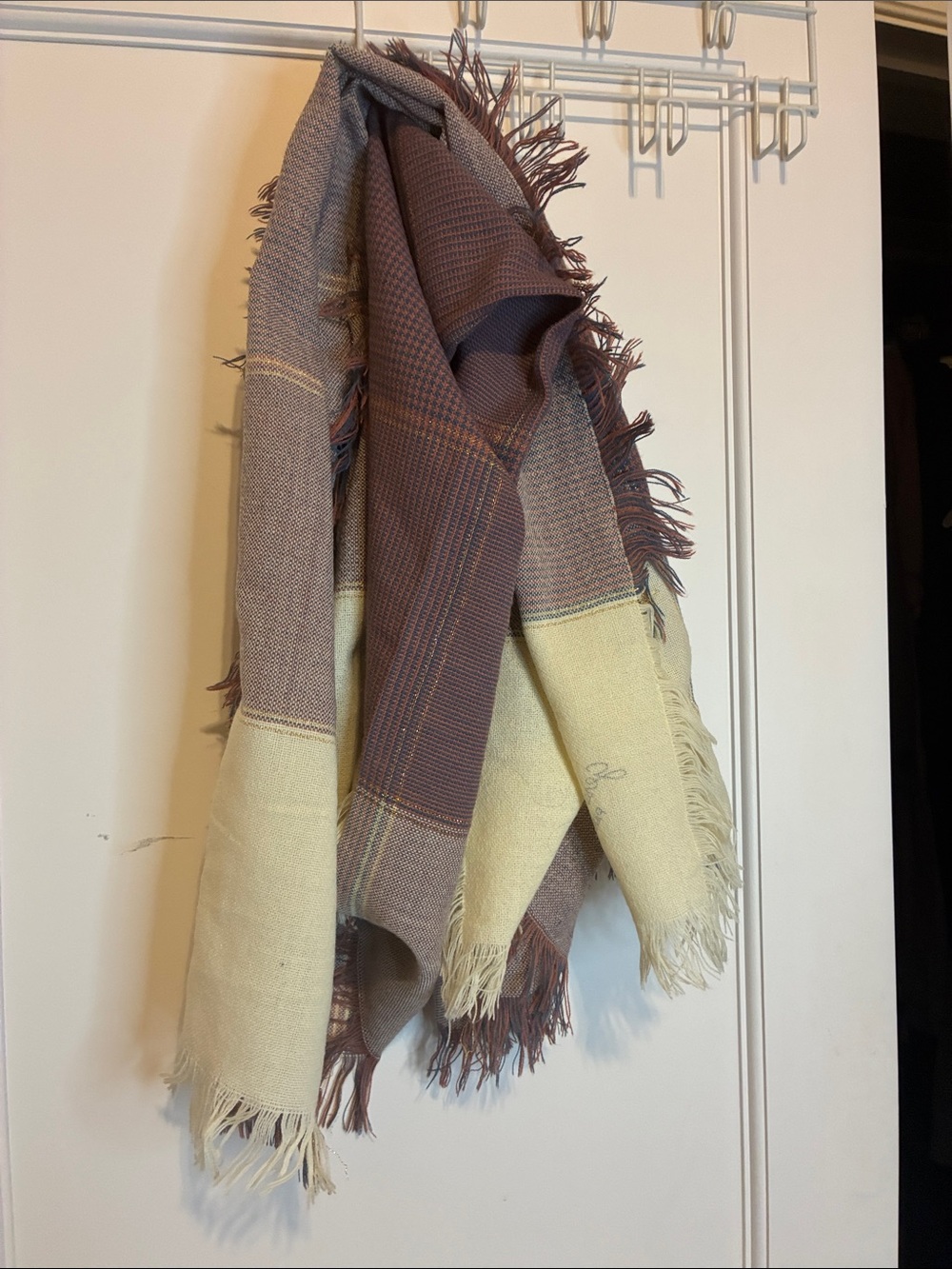 Gerard d.y Plaid Fringe Blanket Scarf Mauve & Pale Yellow w/Metallic Detail👵MT